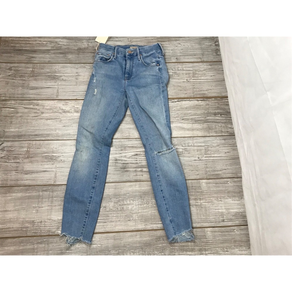 Mother The Looker Ankle Step Fray Jeans light wash Size 24 Denim Worn Once